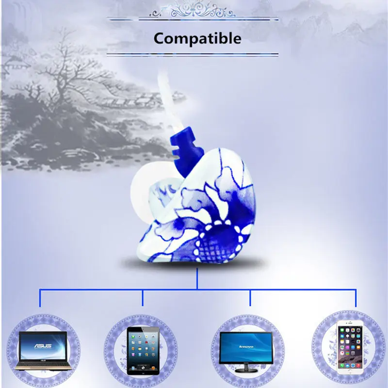 CHICLITS In-ear Earphones 3.5mm Stereo Music Universal Earplugs Blue and White Porcelain Wired Earbus For Computer Mobile Phone |