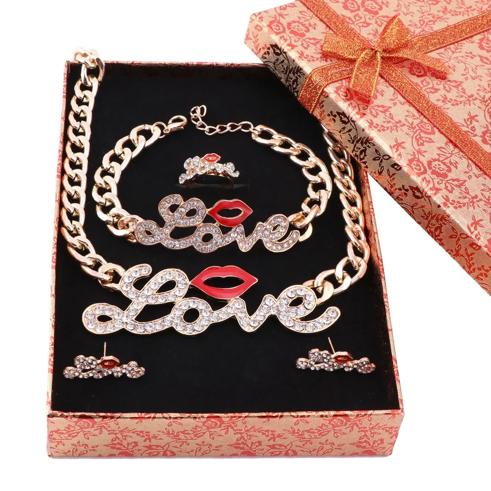 Женский ювелирный набор милый кулон в виде красных губ LOVE/KISS с большими буквами