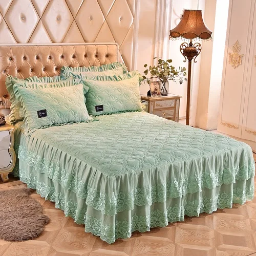 bedding set 2 Комплект постельного белья из 3/5 предметов с кружевной флисовой стеганой юбкой 160X200 см, Ультра мягкий теплый комплект постельного белья красного и синего цвета, Комплект постельного белья, комплект покрывала, набор подушек - Цвет: bedding set 2