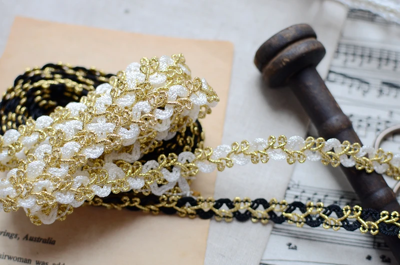 10yards/ lot 1cm width Fashion Handmade DIY Gold Thread Polyester Hollow Lace Trimming Ribbon for Clothing Sewing -DC - купить по