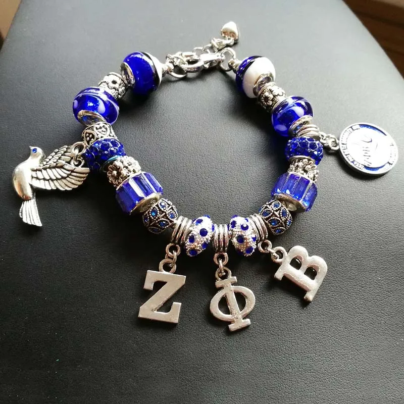 Европейский стиль винтажный посеребренный Шарм Pandor Zeta Phi Beta Sorority греческий ZPB DIY