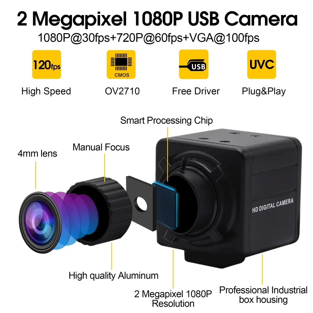2.0megapixel 1920*1080 MJPEG 30fps Industrial USB Camera CMOS OV2710 mini 1080P Webcam with 4mm manual focus lens - купить
