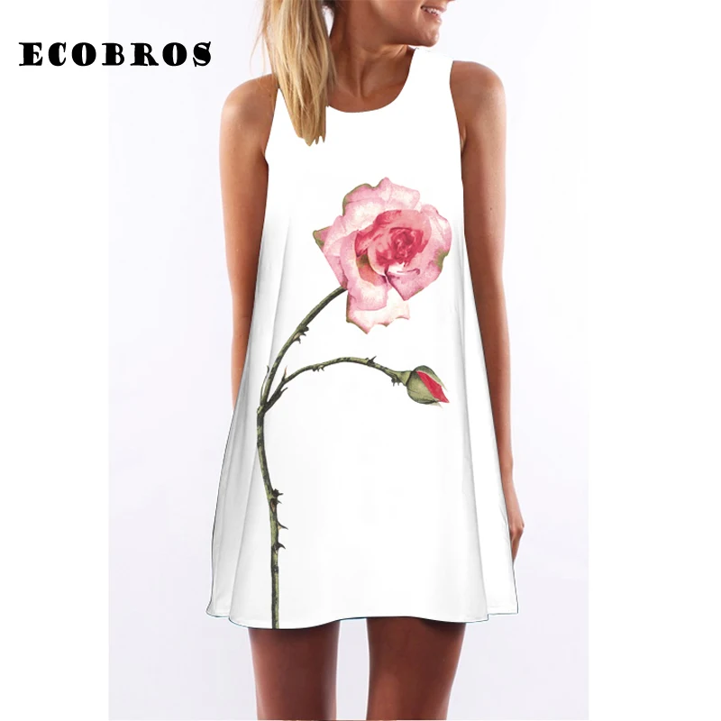 Женское платье без рукавов ECOBROS повседневное свободное выше колена с принтом