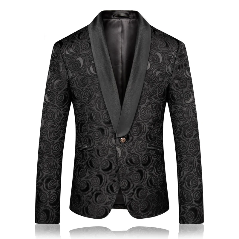 

Very Good Quality Men Blazers Floral Black Great EU Designer Men Blazers Slim Single Button England Style Suit Jacket 5XL 8660