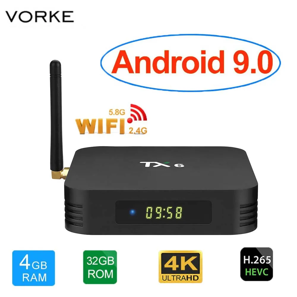 Vorke TX6 ТВ коробка Allwinner H6 4G/32G 2 4G + 5 8G Wi Fi 100 Мбит порт LAN bluetooth USB3.0|ТВ-приставки и