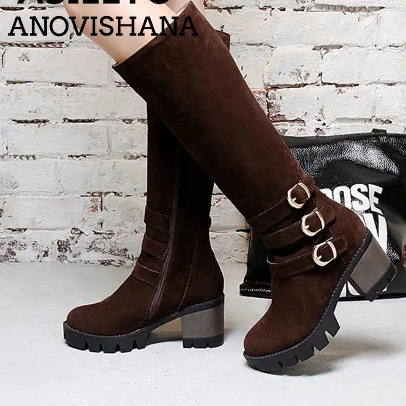 Бренд ANOVISHANA сапоги до колена женские зимние длинные на молнии флоковая обувь botas