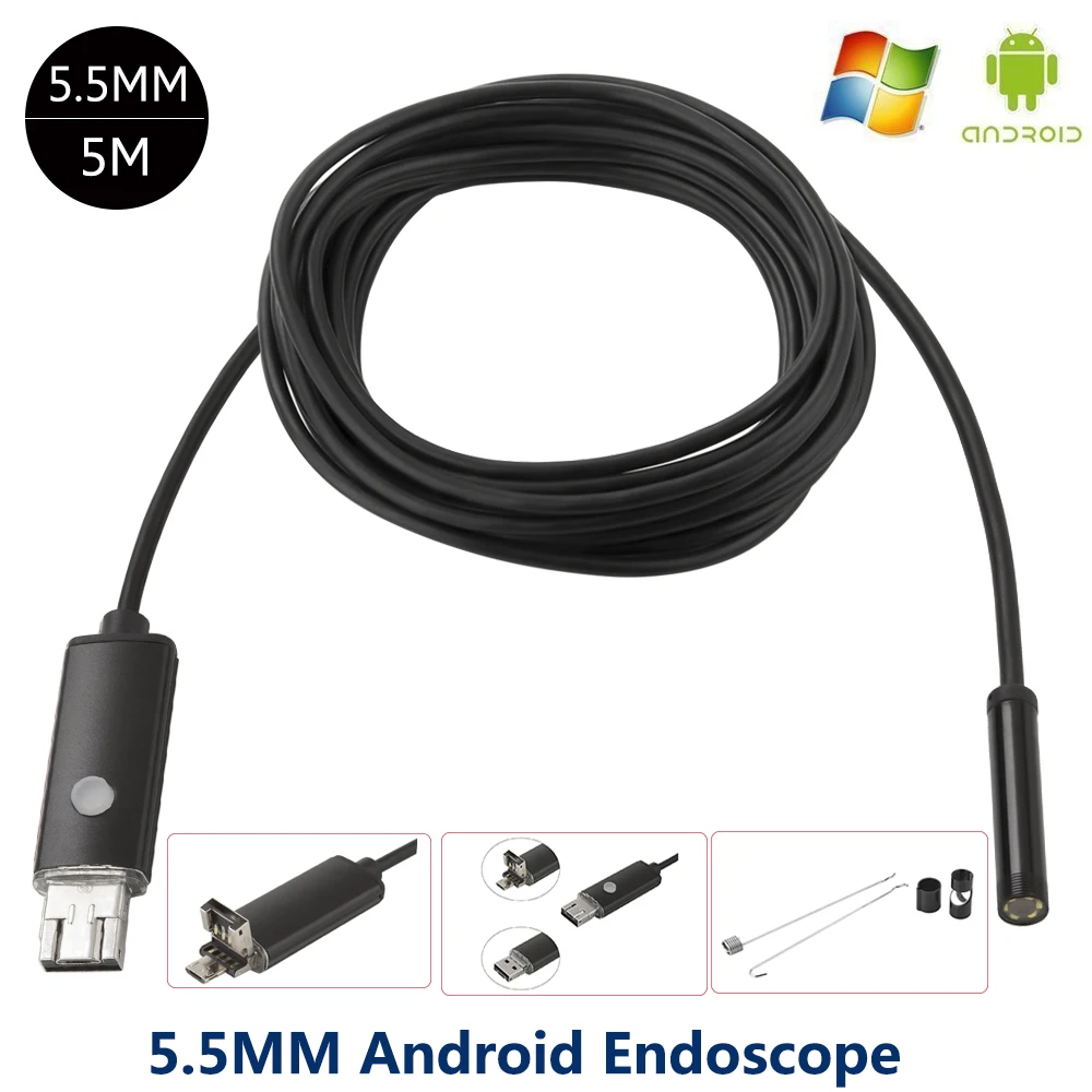 5 мм Len Android OTG USB эндоскоп камера 1 м 2 10 Водонепроницаемая змеиная труба проверка