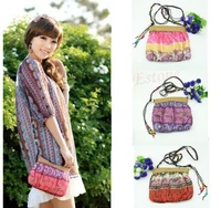 10pcslot boho bohemia national feature floral straw weave strap cloth single shoulder bag beach messenger bag