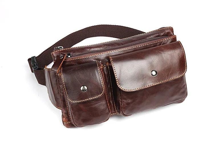 

Genuine Leather Waist Bag Pockets Men Waist Pack Belt Phone Bag Travel Bags Designer Leather Men Pockets 3057#