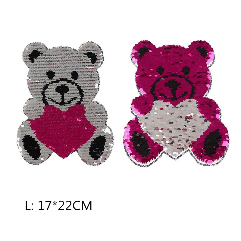 DoreenBeads Мода Красный Фуксия милый медведь в форме животных блестками Реверсивный изменение цвета патч ручной работы футболка платье аксессуар
