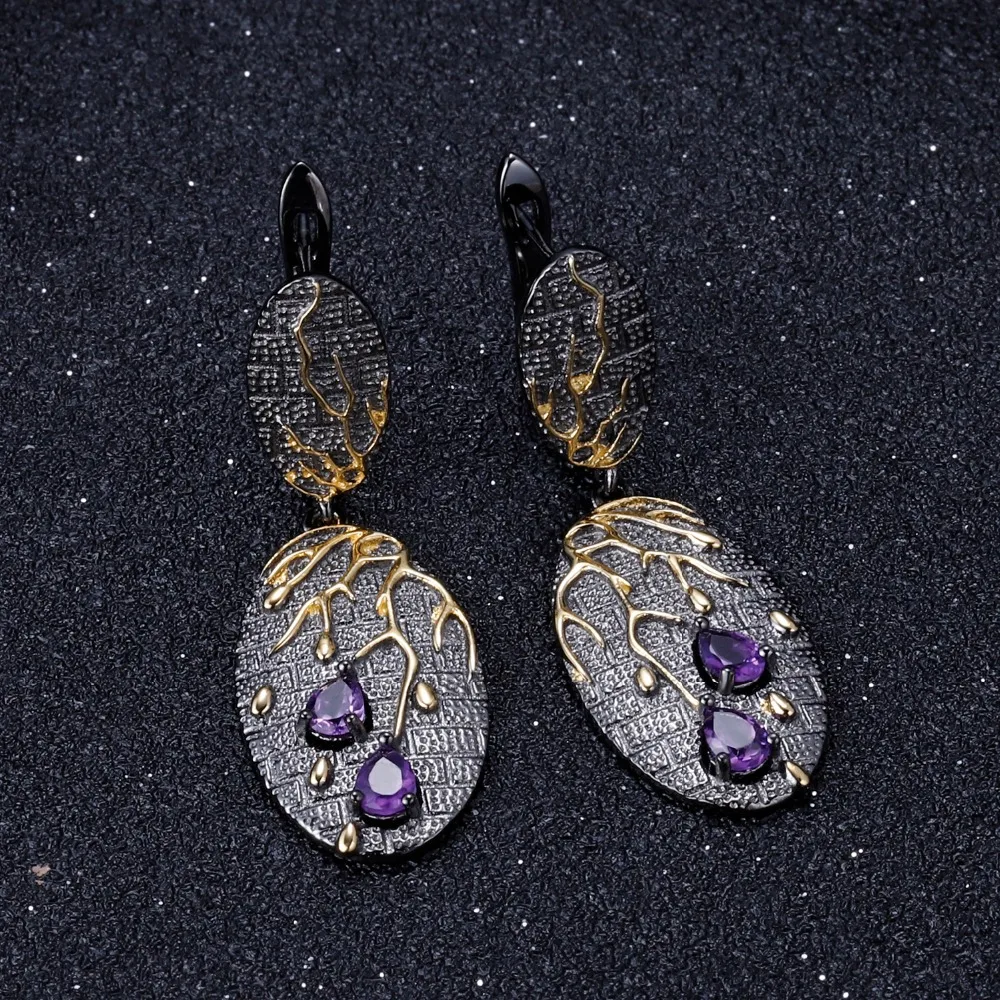 

GEM'S BALLET Natural Amethyst Branch Floral Jewelry Set Original 925 Sterling Silver Ring Earrings Pendant Sets For Women Party