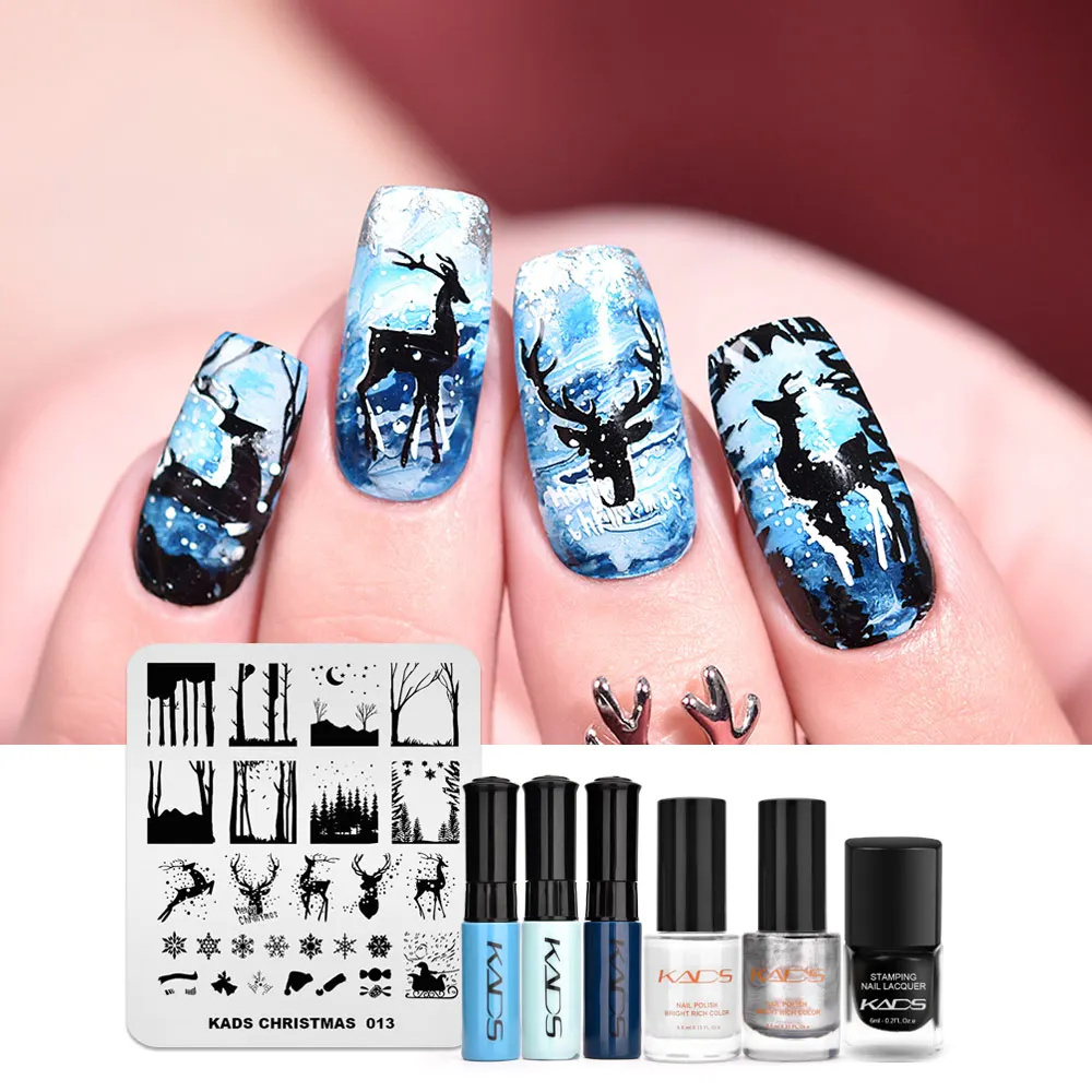 KADS рождественский стиль лак для штамповки ногтей + набор пластин комплект