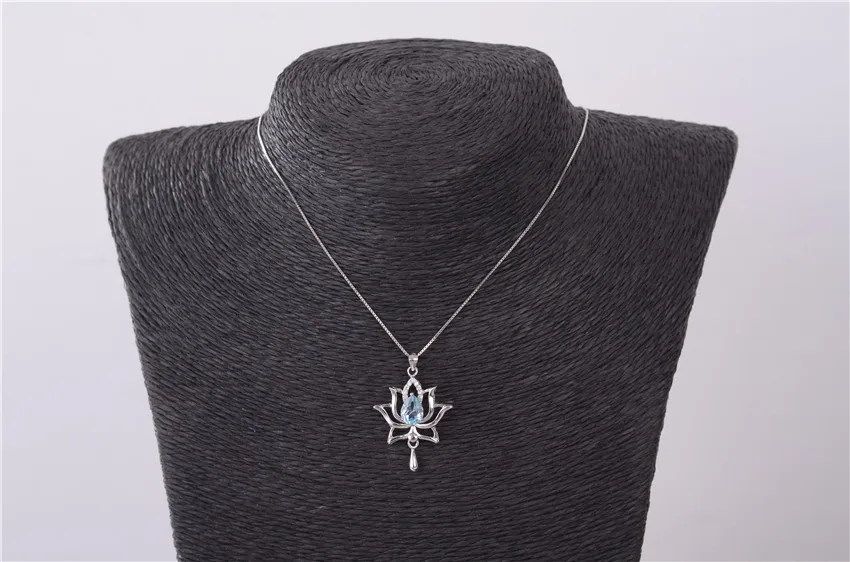 Almei женский 1.2ct Голубой топаз 925 пробы Серебряный Лотос ожерелья и подвески для женщин элегантный цветок одуванчика с коробкой CN055