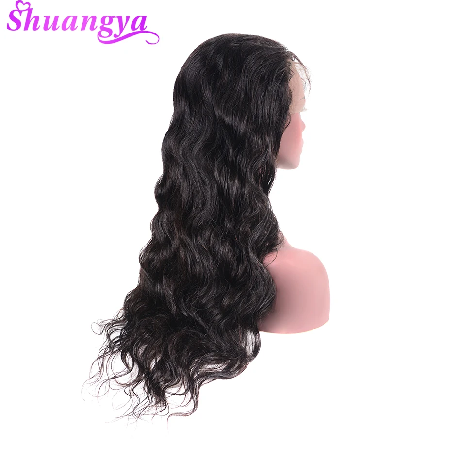 Shuangya бразильские парики Remy 150% плотность 360 синтетический фронтальный парик предварительно сорвал с волосами младенца 1"-24" волна тела естественного цвета