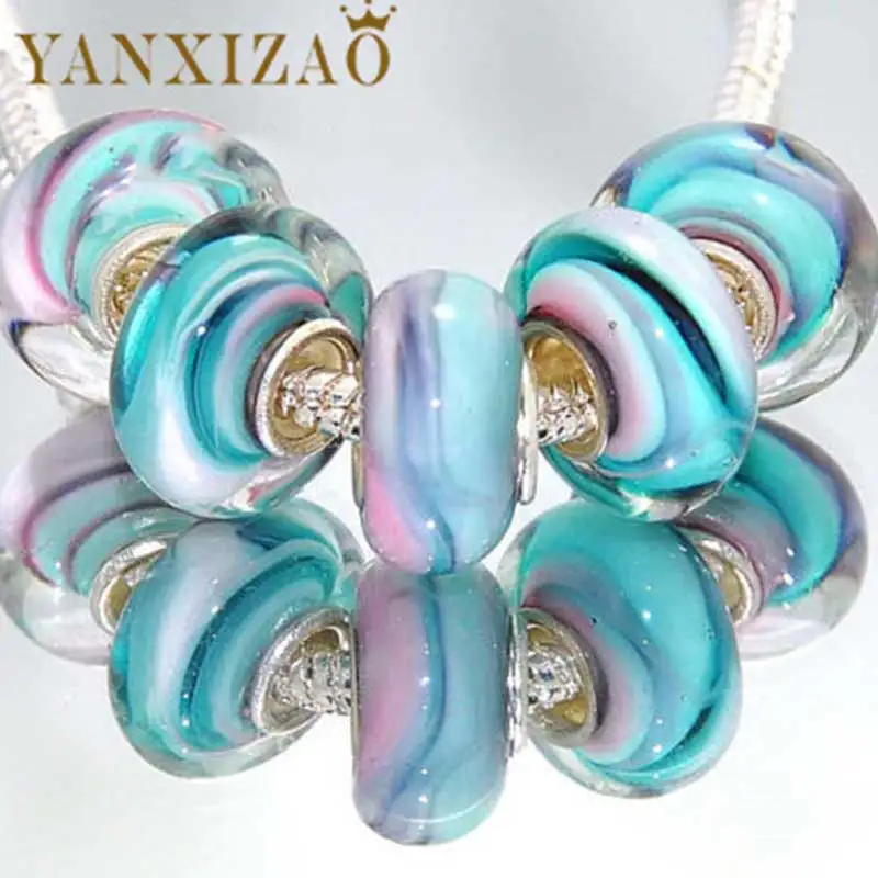 Yanxizao Красочные Большой Кристалл Бусины Fit Пандора Браслет Подвески Стекло модные