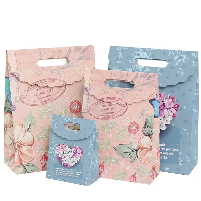 

10 шт./лот бумажный пакет в европейском стиле pansy розовый синий креативный Подарочный пакет перерабатываемый пакет модные подарочные бумажные пакеты