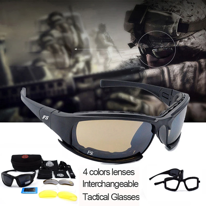Airsoft gear тактические X7 очки мужские военные поляризационные очки стрельба солнцезащитные очки 4 объектива Комплект Велоспорт Спортивные очки