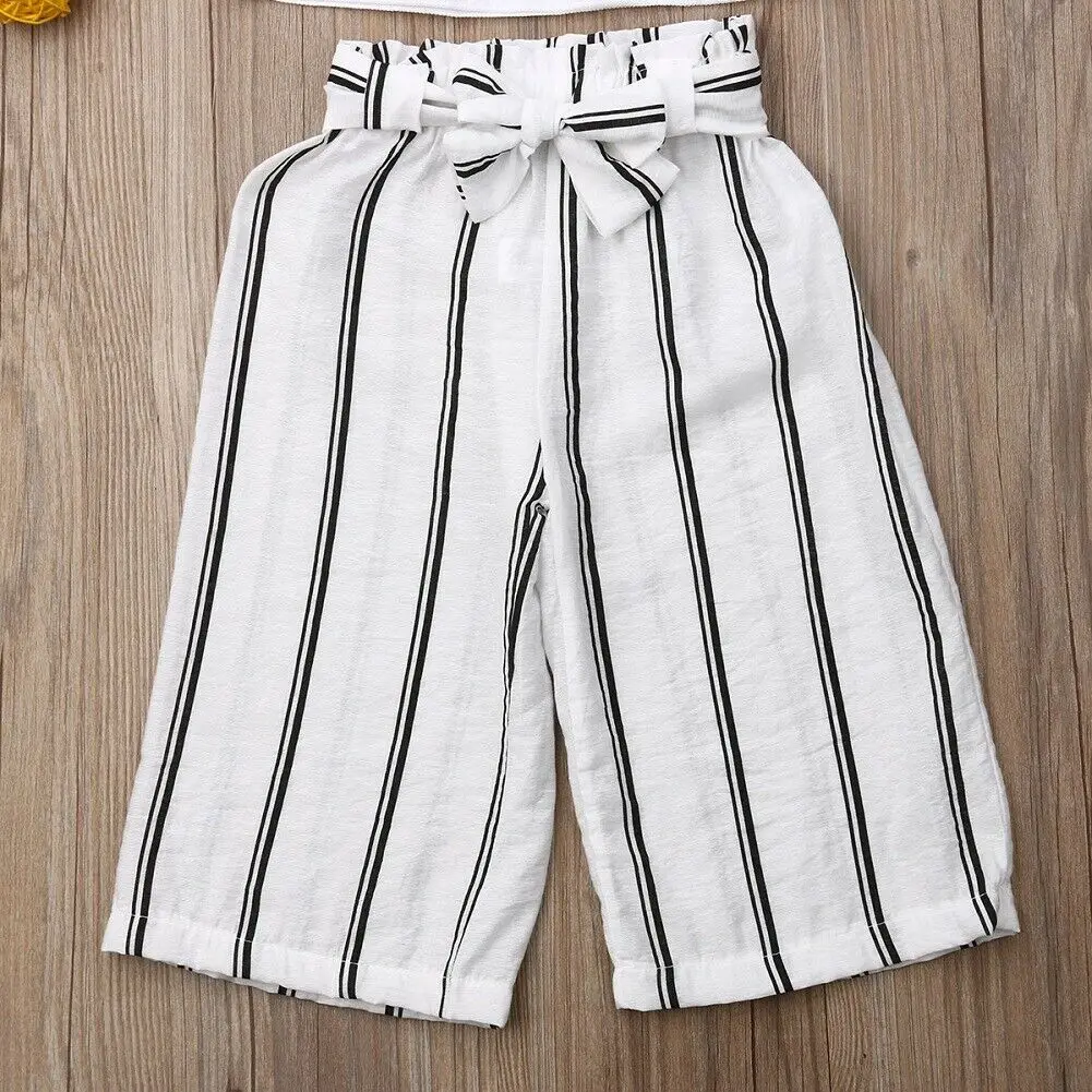 

Toddler Baby Girl Clothes Crop Ruffle Sleeve Top Striped Pants Holdiay Summer Fashion Girls Clothing Set Outfit