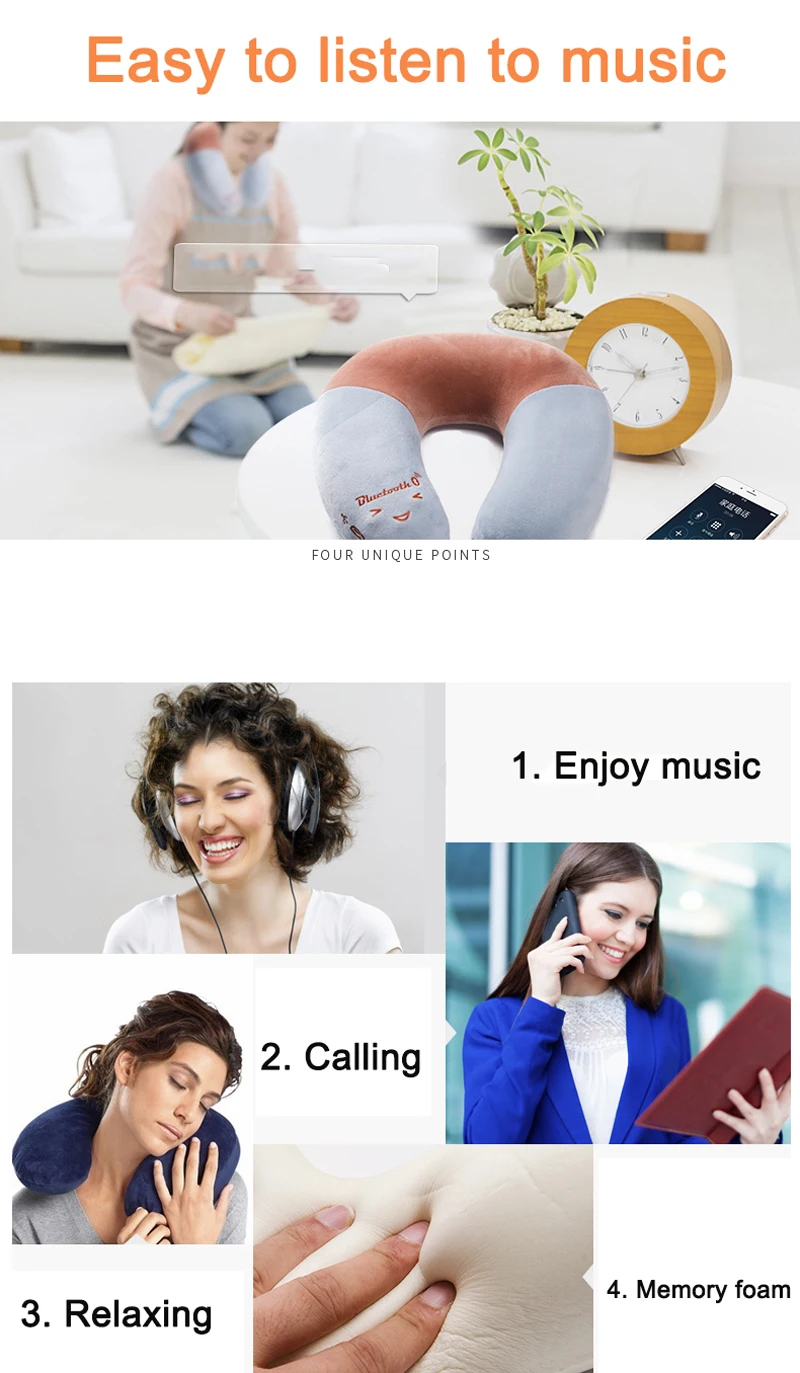 Музыкальная подушка Bluetooth беспроводные наушники гарнитура наушники комфортный Массаж Подушка для путешествий шеи с ремень для подголовника u-образная пена