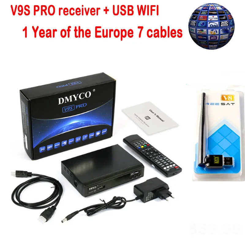 DMYCO Full HD 1080p спутниковый декодер V9S PRO Receptor с поддержкой USB wifi BISS Key IPTV Powervu Youtube