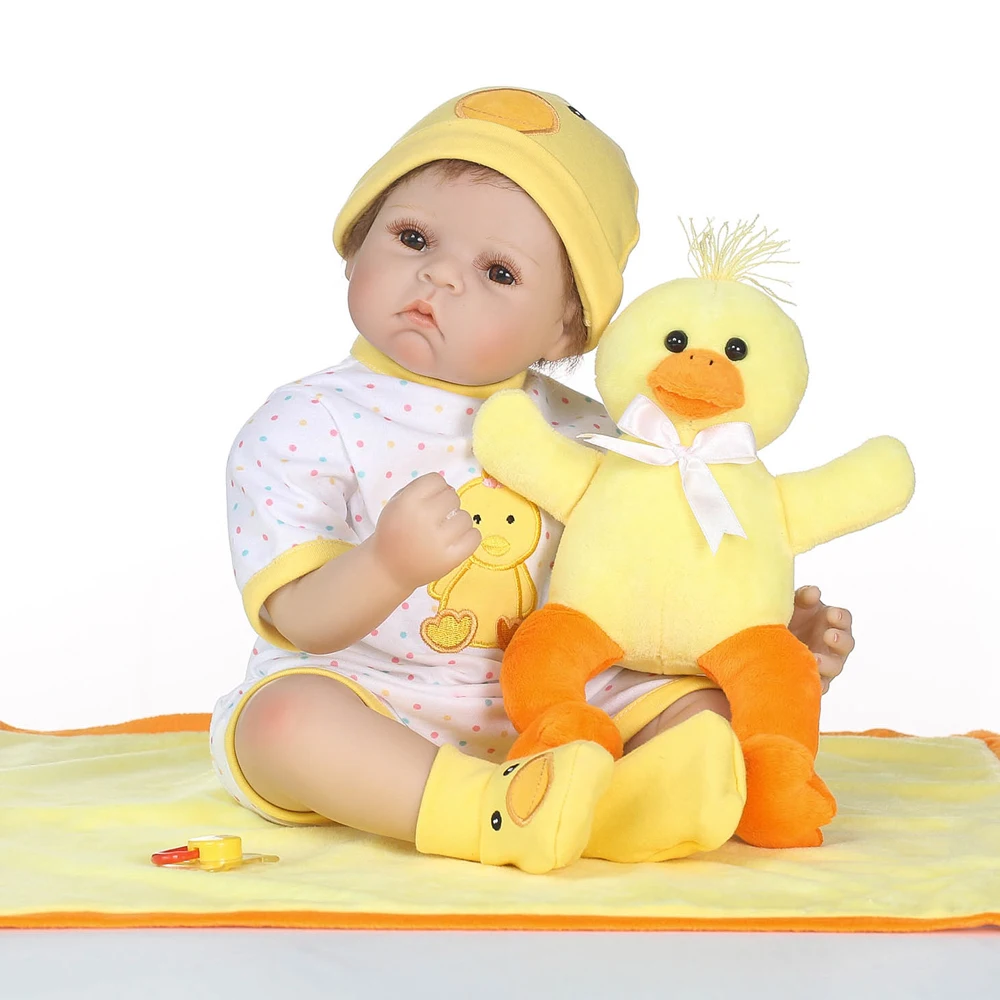 22&quotgirl doll reborn babies silicone vinyl children play house toys with duck and blanket bebe alive dolls | Игрушки и хобби