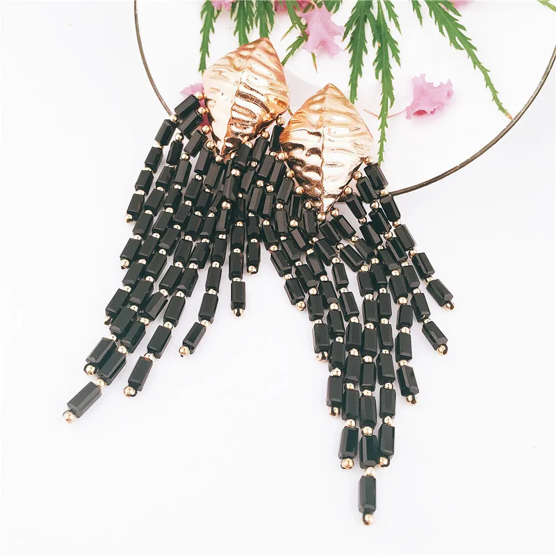 Богемные ручной работы черные бусины яркая подвеска с кисточками серьги Модные