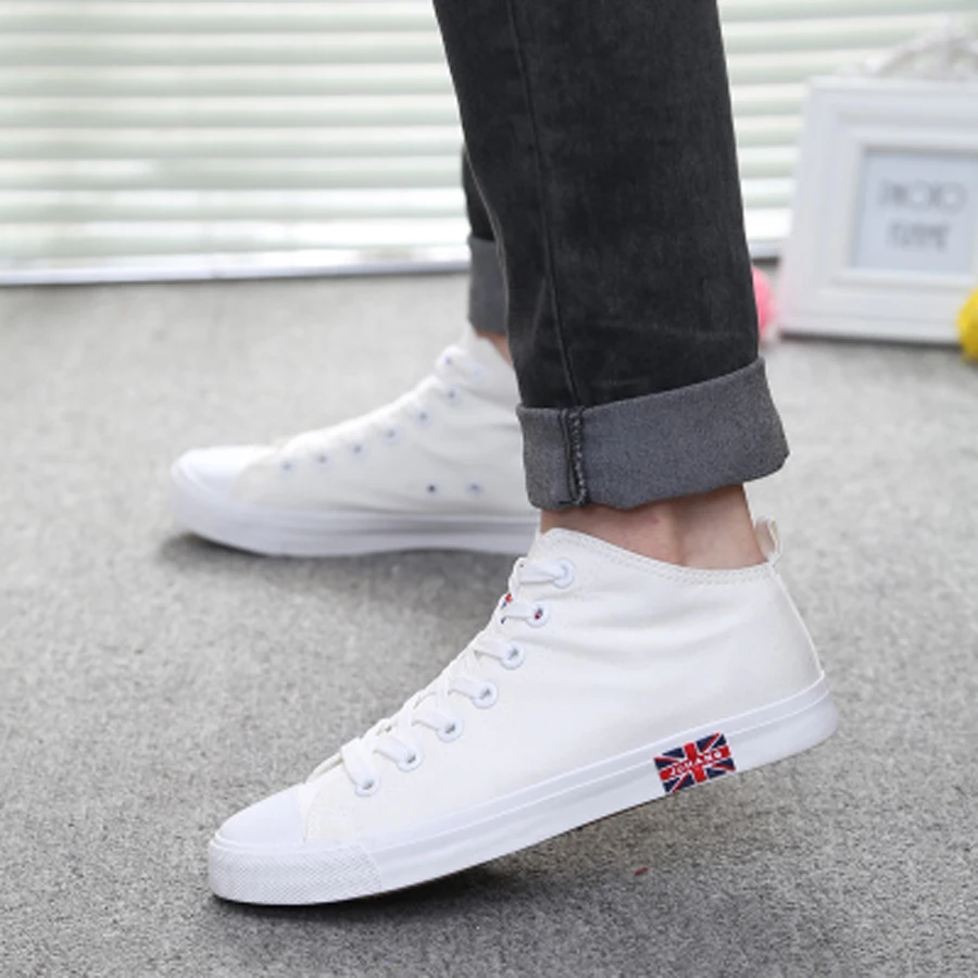 Унисекс высокие парусиновые туфли 2018 Весенняя женская обувь повседневная с