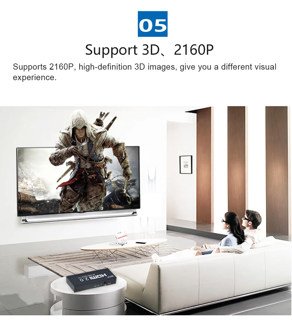 1x2 HDMI Сплиттер 4K 2 Way HDMI didriver сплиттер 1 в 2 Выход SGEYR сплиттер HDMI 2,0, HDCP2.2 4Kx2K@ 60 Гц с EDID переключателями