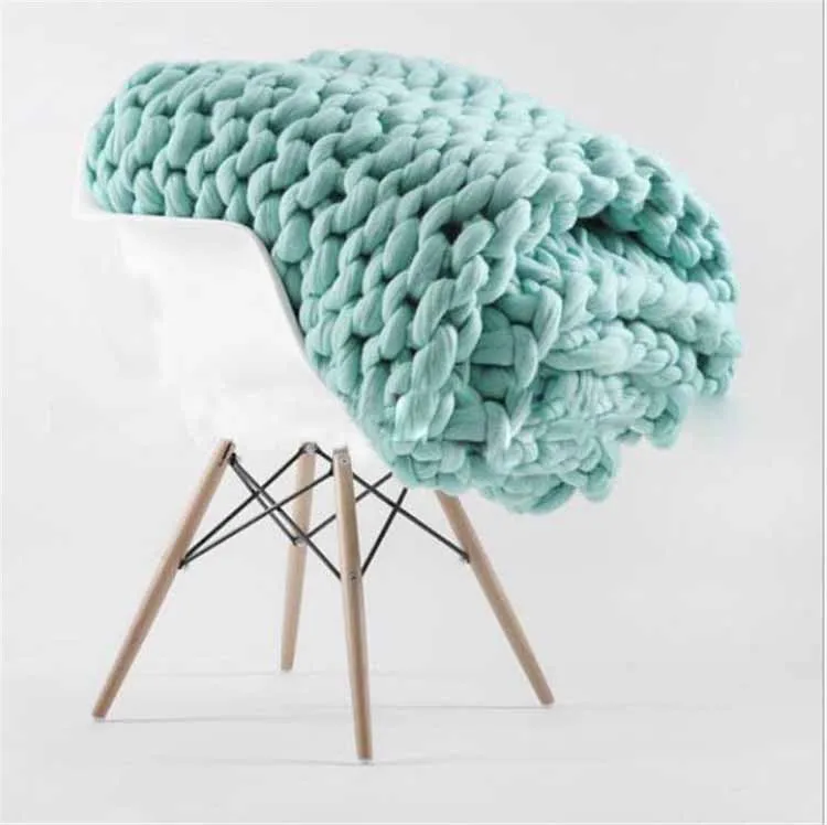 Mint Green Мягкое детское одеяло для фотосъемки ручной вязки, супер плотное шерстяное короткое одеяло, корзина для новорожденных, наполнитель, реквизит для фотосъемки новорожденных - Цвет: Mint Green