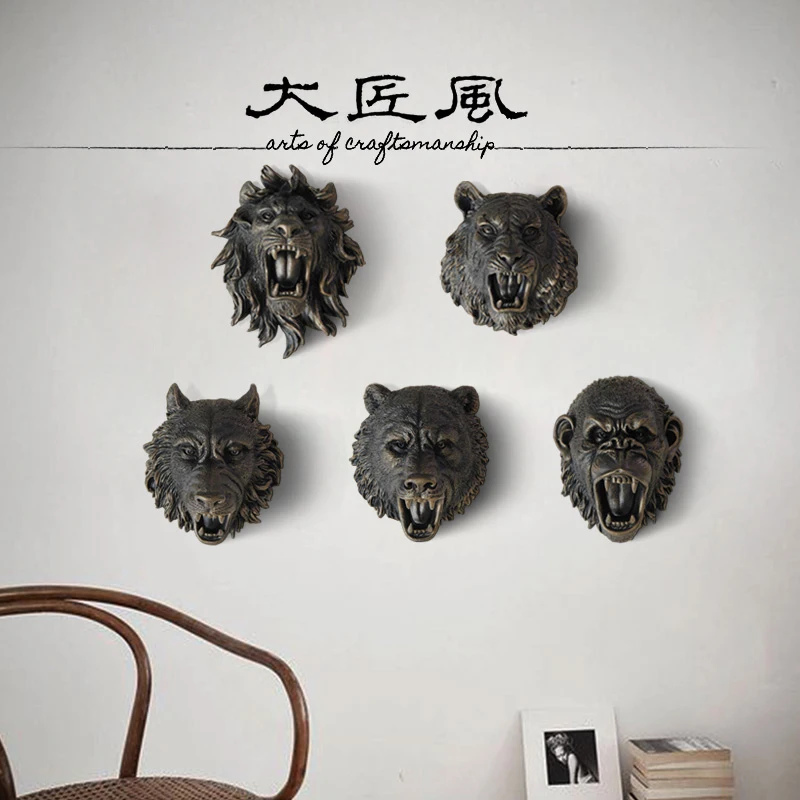 

resin three-dimensional animal head wall decor crafts home decor Tiger lion wolf King Kong head wall decoration animal statue