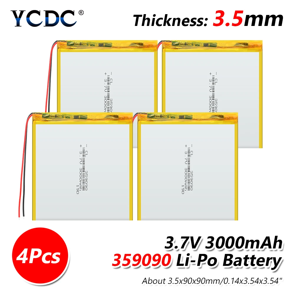 3 7V 359090 3,7 v 3000mah li-po ion lipo аккумуляторов 1/2/4 шт. литий-полимерный аккумулятор для dvd gps навигации - Цвет: 4 PCS