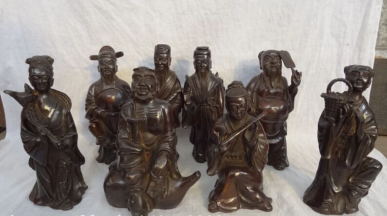 

Bi002111 10 "Китайский Бронзовый феншуй Gourd the Eight immort8 God Statue