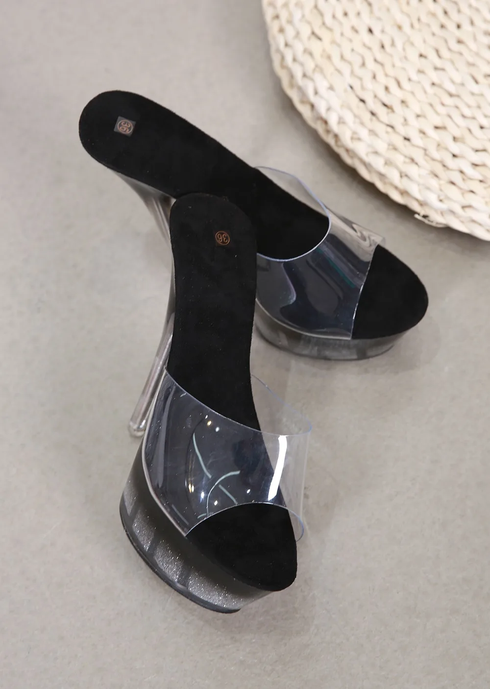 Shoes Women Sexy Super High Heel 15CM Fine with Waterproof Table Slippers Transparent Crystal Shoes Female Wedding Shoes