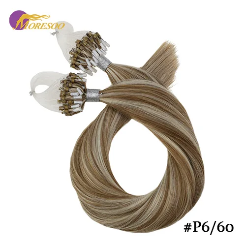 P6-60 Moresoo машинные Человеческие волосы Remy для наращивания на микро-петлях, волосы для наращивания на микро кольцах, бразильские волосы для наращивания, 16-24 дюйма, 1 г/1 S, 50 г - Цвет: P6-60
