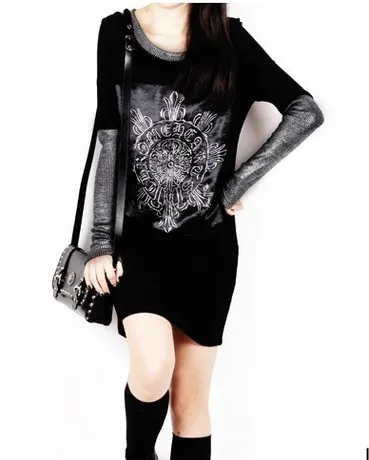 2016 винтажное платье для женщин зимнее с длинными рукавами и блестками принтом