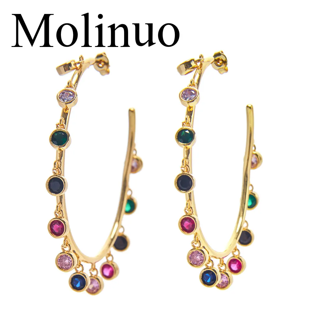 Женские серьги кольца винтажные золотые обручи с радугой модные из