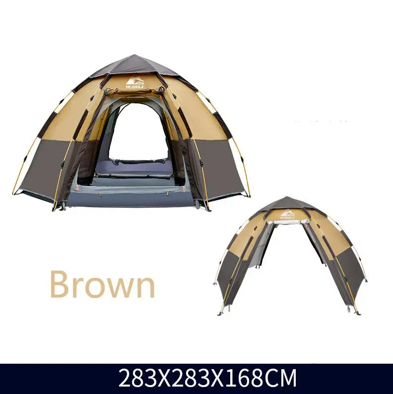 Brown Quick Automatic Open Tent 3-4 Person Double Layer Large Camping Family For Outdoor Recreation Party Tents Awning Beach Tent - Цвет: Brown