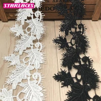 14yards 6 2cm black white leaf embroidered water soluble polyester lace trim fabric ribbon dress wedding decorative accessories
