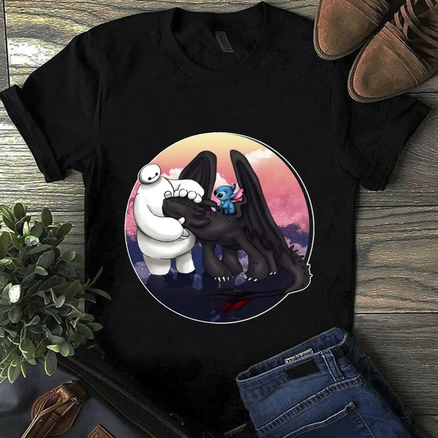 Мужская футболка без зубочисток и Baymax We Are Best Friends черная хлопковая для мужчин