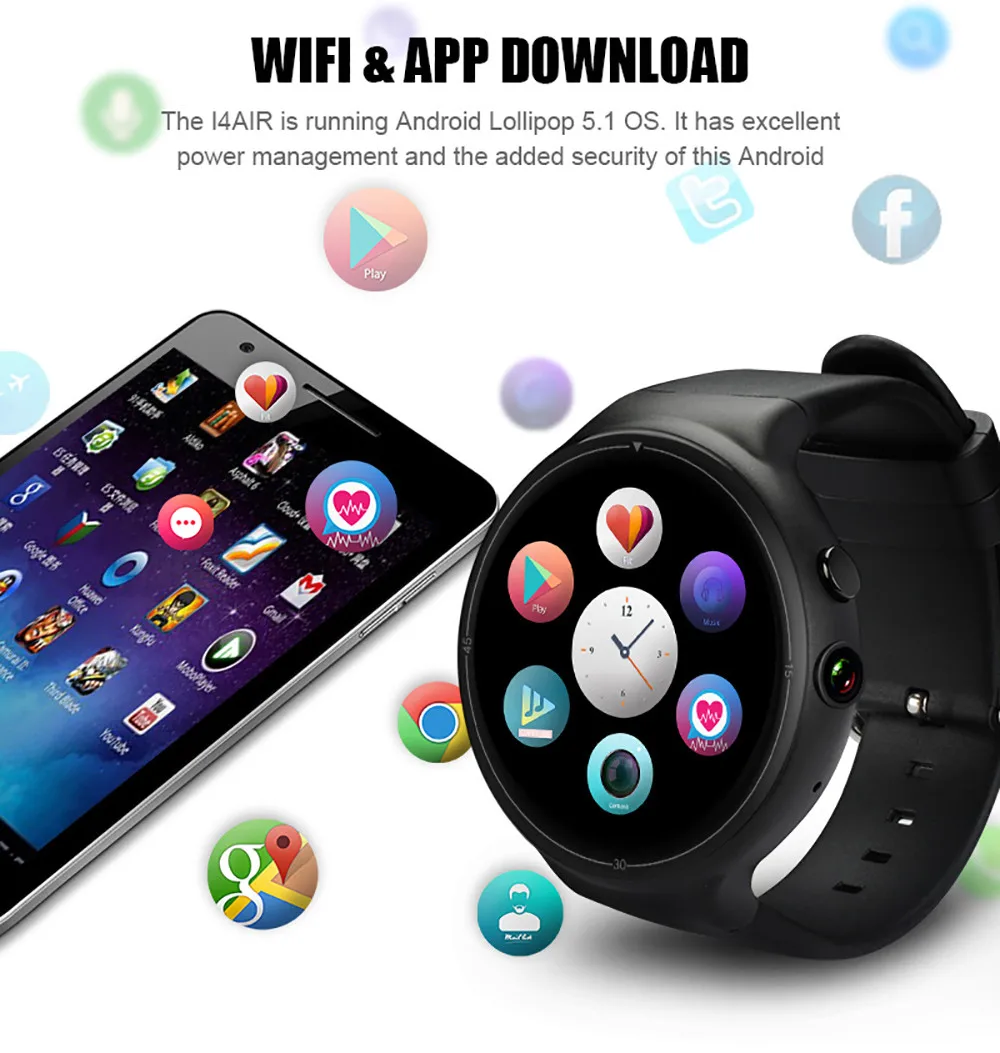 Смарт-часы Voberry I4Air es 2G+ 16G, полный круг, Wifi, частота сердечных сокращений, gps камера, Смарт-часы, мужские водонепроницаемые часы на системе Android phone