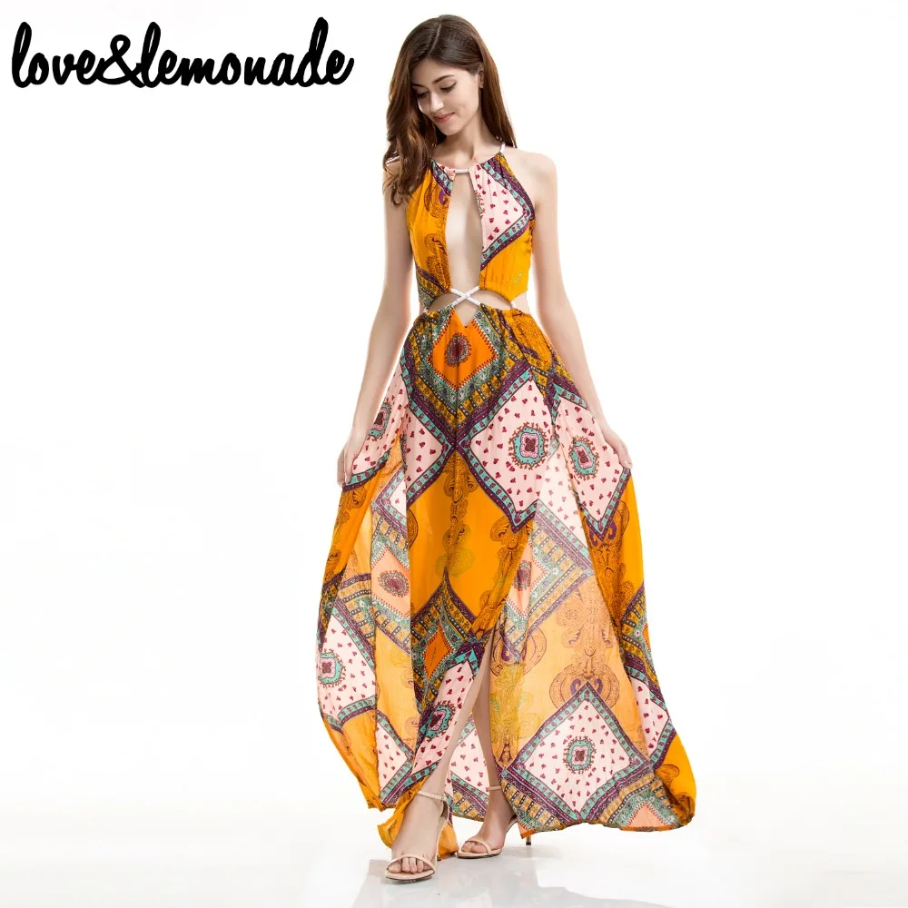 Love & Lemonade богемное длинное платье с вырезом и геометрическими фигурами 9325|cut out|love