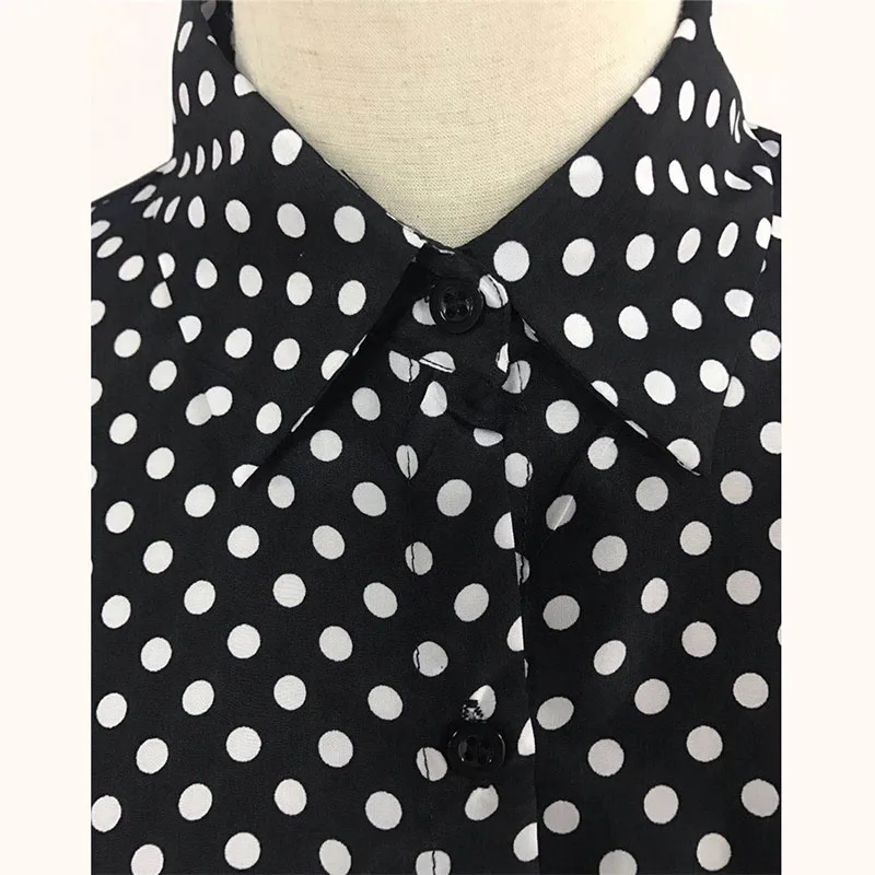 2018 Summer New European and American Women Lapel Shirt Long Sleeves Dot Print Chiffon |