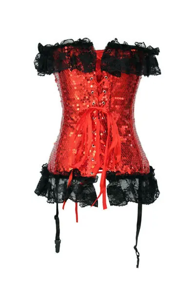 HOT Strapless Sequin Burlesque Corset Black Lace Trim Lace-up Drop Shipping Free LC5232 | Женская одежда