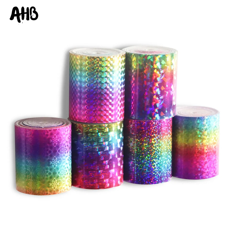 

AHB Laser Ribbon 75mm Rainbow Gradient Mirror Leather Fabric Width PU for Decorative DIY Hair Bow Ribbon Materials 2yards/bag