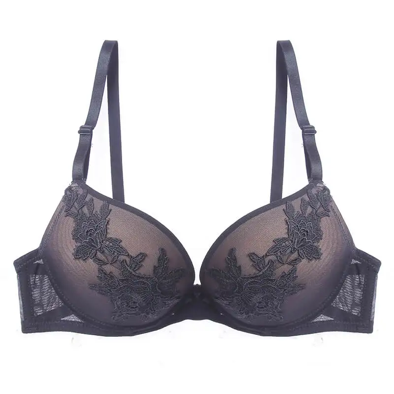 black Lilymoda сексуальный бюстгальтер 3/4 чашка пуш-ап Роскошная Цветочная вышивка для женщин нижнее белье женское нижнее белье бюстгальтер высокого качества - Цвет: black