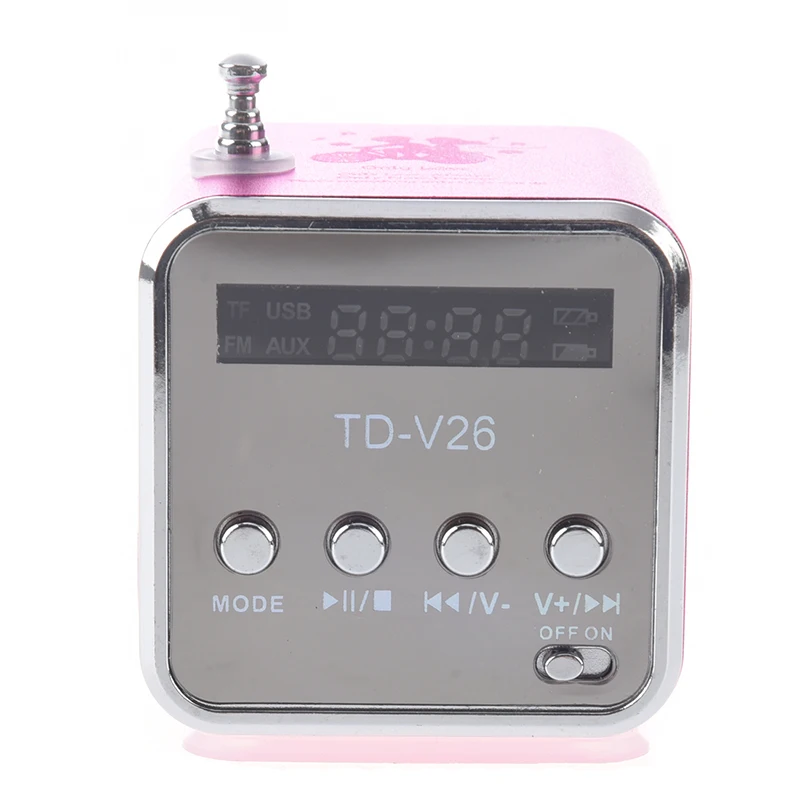TD V26 портативный мини цифровой динамик с Micro SD / TF USB /FM (розовый)|Портативные