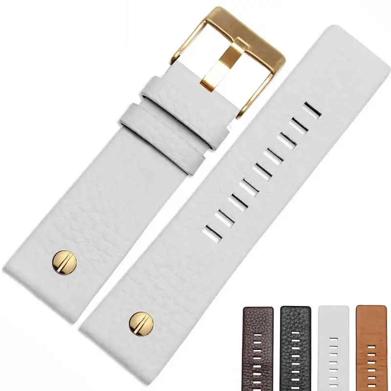 white Gold buckle Новая мода кожаный ремешок для часов с часы на заклепках ремень браслет для дизель DZ7313 DZ7333 7322 7257 4318 7348 7334 Замена - Цвет ремешка: white Gold buckle