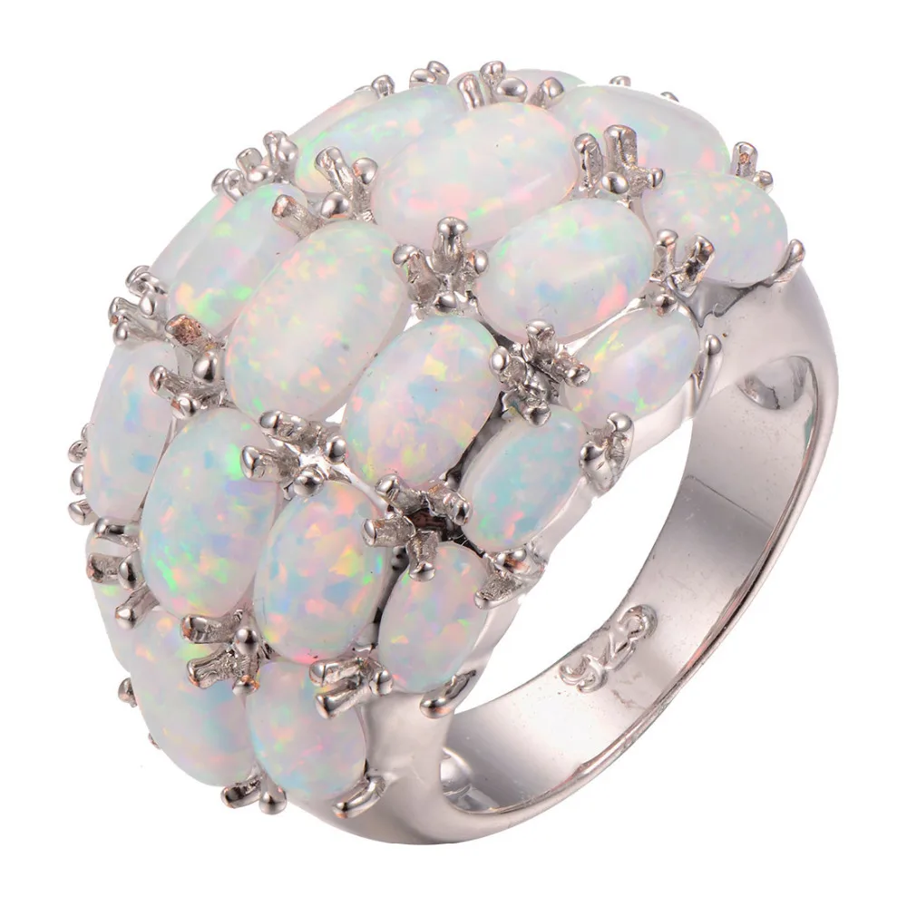 Кольцо из серебра 925 пробы с белым огненным опалом размеры 6 7 8 9 10 11 F1265|ring size|925 sterling