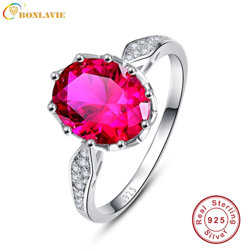 BONLAVIE классический овальный 2.5ct натуральный красный рубиновый камень для рождения, солитер, кольцо из натуральной 925 пробы, Серебряное ювелирное изделие, рубиновое кольцо, подарок