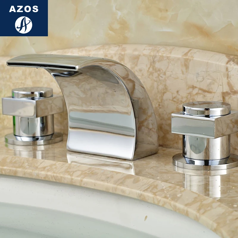 

Azos Split FaucetWaterfall Waterfall Brass Chrome Cold and Hot Switch Balcony Bathroom Bathroom Cabinet Double Handle Three Hol
